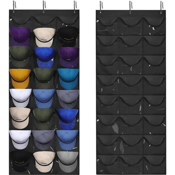 Baseball Cap Hat Organizer Rack 24 Pocket Over Door Wall Hanging Storage - Picture 1 of 7
